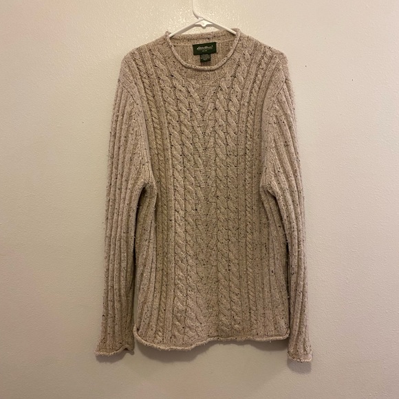 Eddie Bauer Wool & Angora Rabbit Men's Beige Cable Knit Sweater - Picture 1 of 4